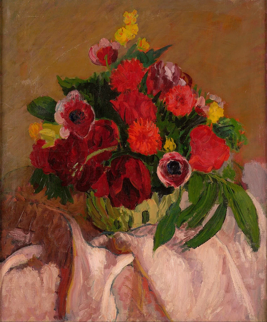 Fiori misti su stoffa rosa - Te Papa Tongarewa, Wellington